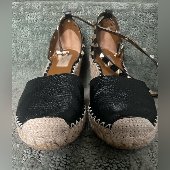 Valentino Garavani Women's Rockstud Wedge Espadrilles Leather Black size 36 - Picture 5 of 10